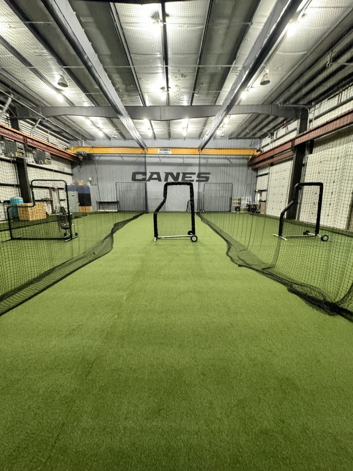 Full-length turf batting lanes at the Canes Illinois Naperville facility